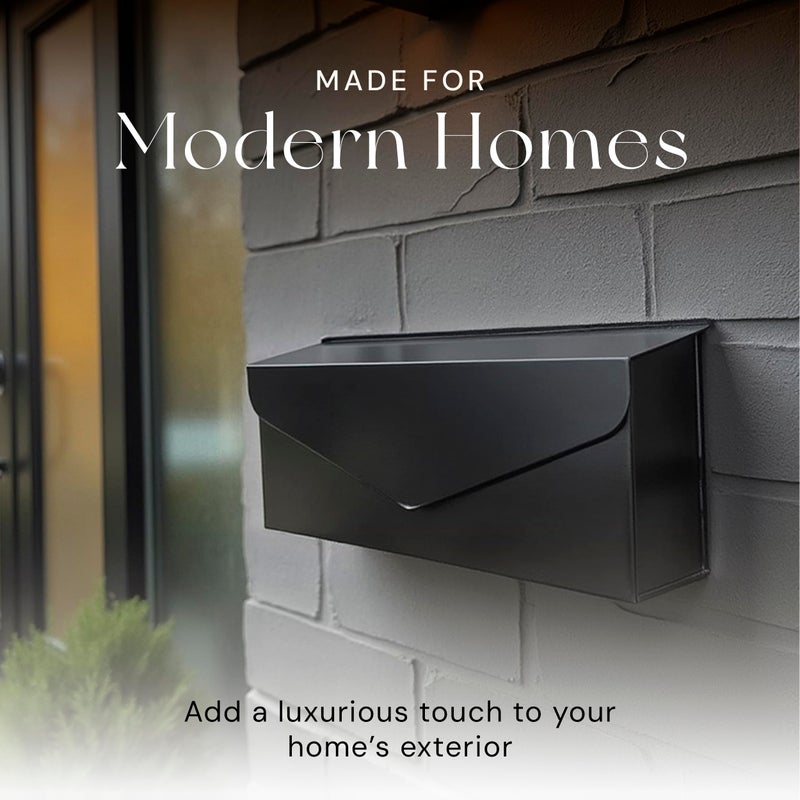 NACH Black Envelope Wall Mount Mailbox, Rust Resistant Metal Mailbox, Black Mailbox Wall Mount, Mailboxes for Outside Wall Mount, Outdoor Mailboxes, Wall Mailbox, 14.1 x 3.5 x 6 Inches, MB-6915BLK - Image 2